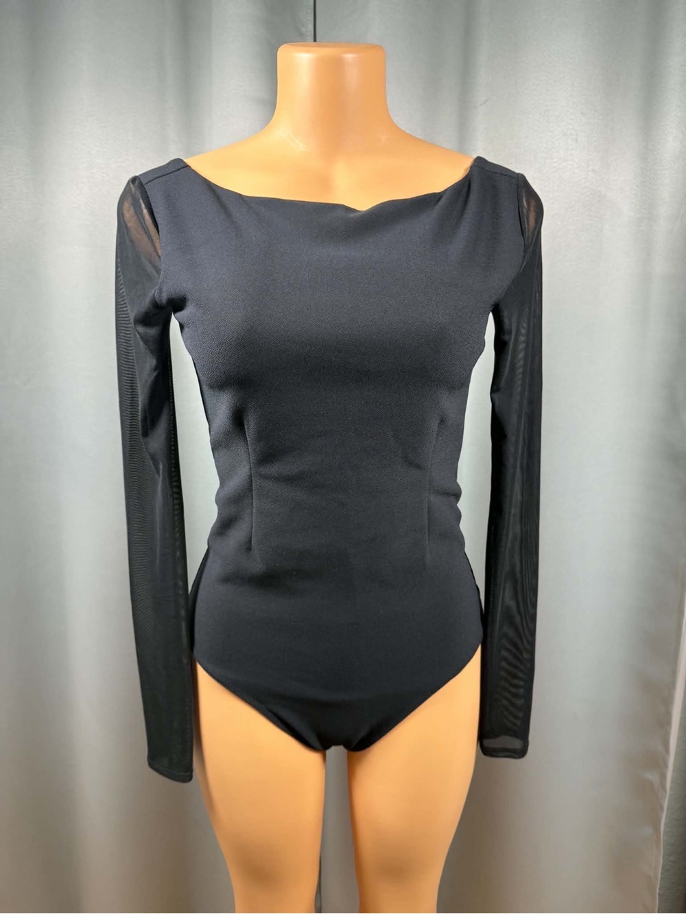 Abercrombie & Fitch Black Mesh Sleeve Scoop Back Bodysuit NWT M